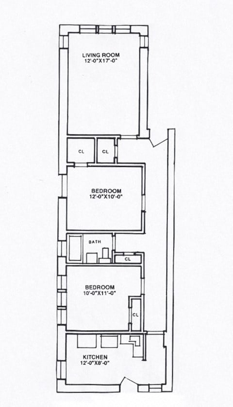 Floor plan for 2 beds, 1 bath, 842 sqft
